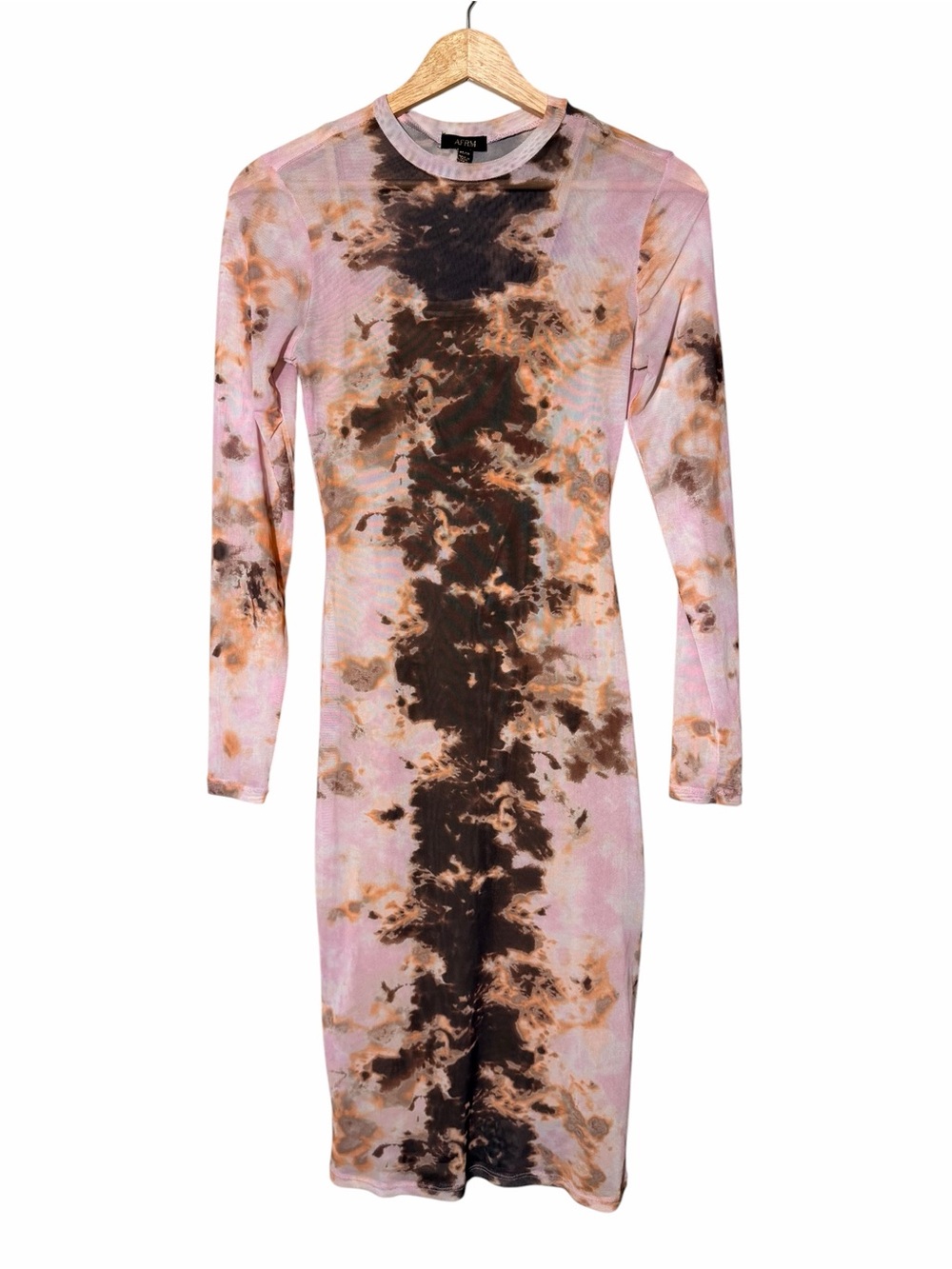 AFRM Pink and Brown Tie-Dye Midi Bodycon Dress